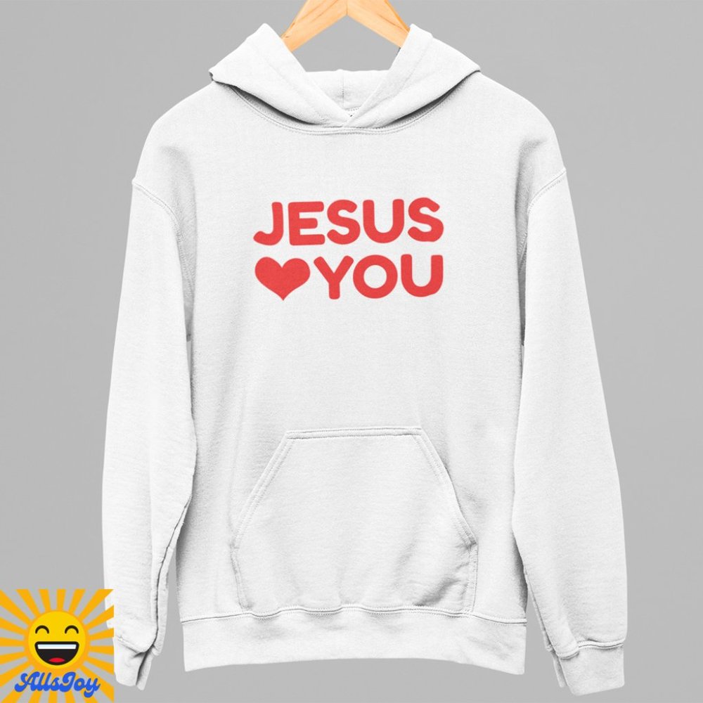 JESUS LOVES YOU Heart Fleece Pullover Hoodie Sweatshirt White